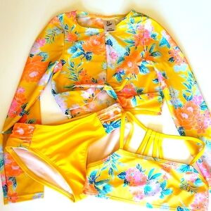 Art Class Yellow Floral 3 Piece Swim Set EUC